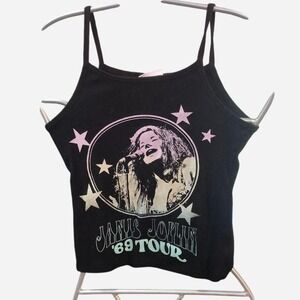 KIDS BLACK RIBBED JANIS‎ JOPLIN TANK TOP SIZE LARGE